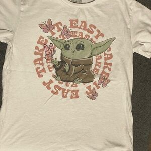 Kids White Graphic Baby Yoda T-Shirt